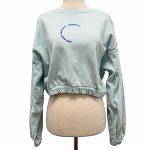Les Benjamins Silk Road Deliver Services Blue Cropped Sweatshirt Size XXS